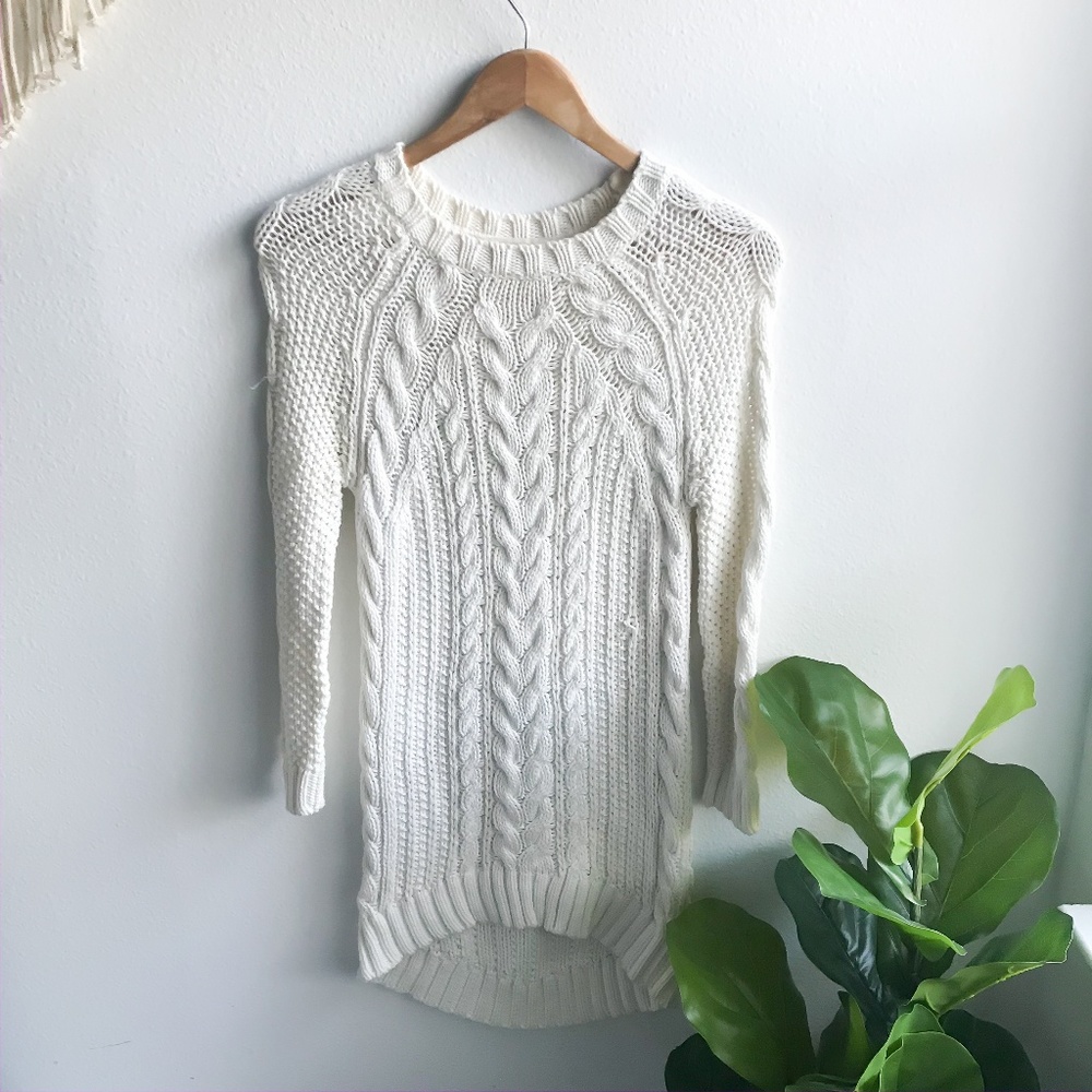 Zara Knit Long Cable-knit Sweater White Size S
